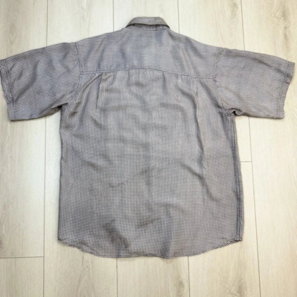 Bruno B 100%‎ Silk Button Up Shirt Mens L Geometric Triangle Print Short Sleeve